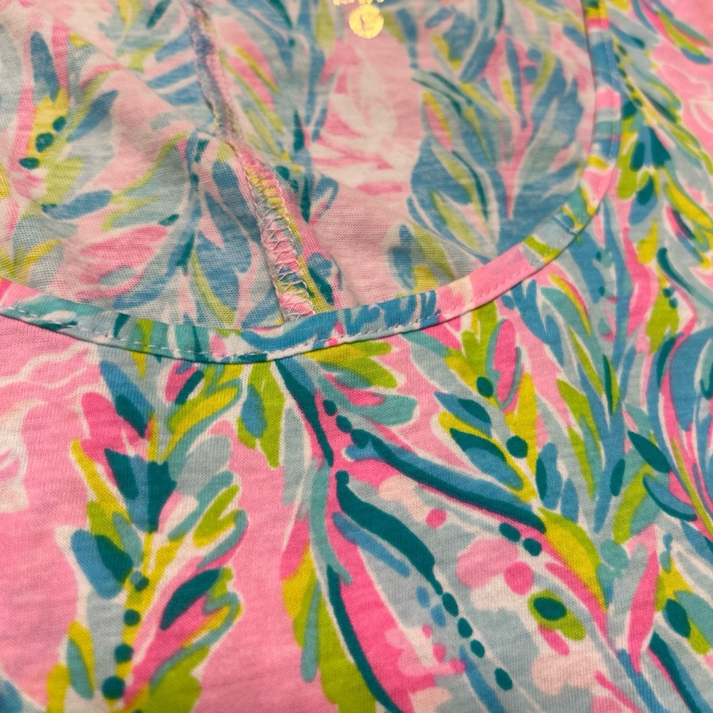 Lilly Pulitzer Pastel Pink & Blue Tropical Print Maxi Dress Sz large - Picture 11 of 11